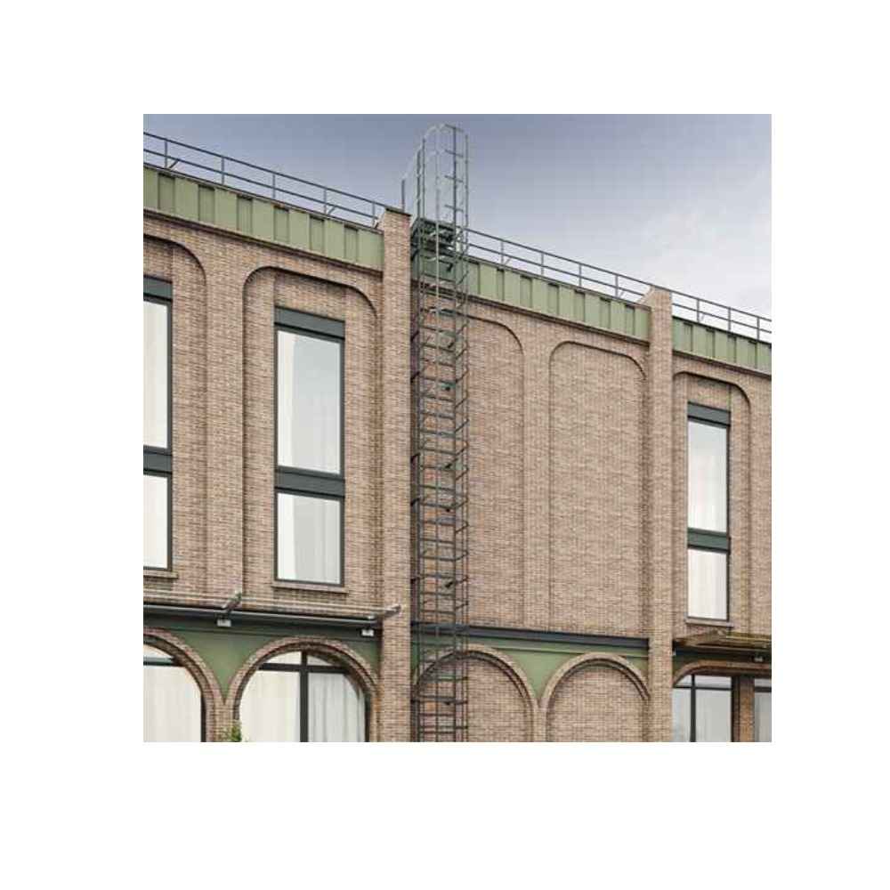 Вертикальная пожарная лестница с ограждением